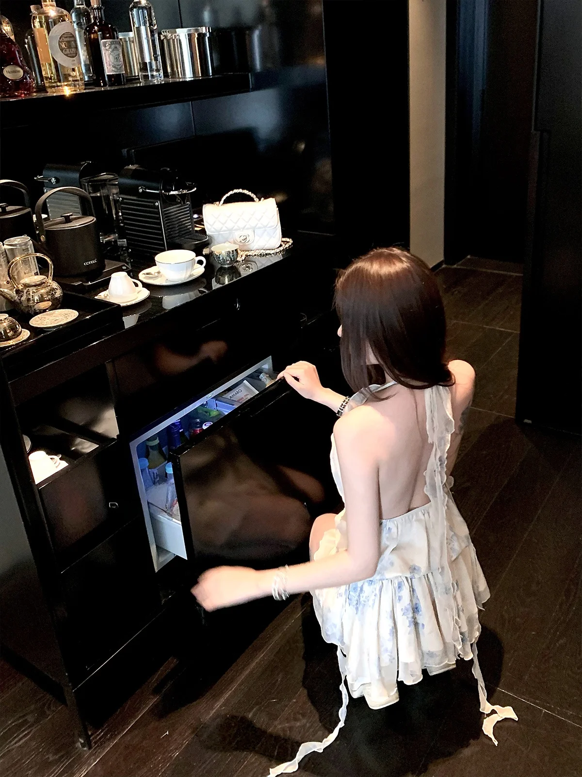 

Chien Pure Desire oulder Bared Bal Summer Sexy Asymmetrical Floral Chiffon Top Women's Ne Hanging Design Korean Sl...