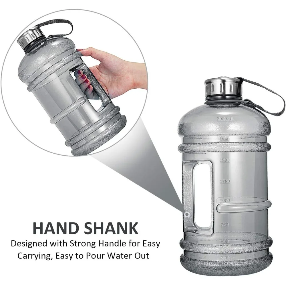 2.2L/73OZ زجاجة مياه نصف جالون كوب كبير مقاوم للتسرب رياضي طن مع مقبض حاوية مياه الشرب البلاستيكية لصالة الألعاب الرياضية في الهواء الطلق