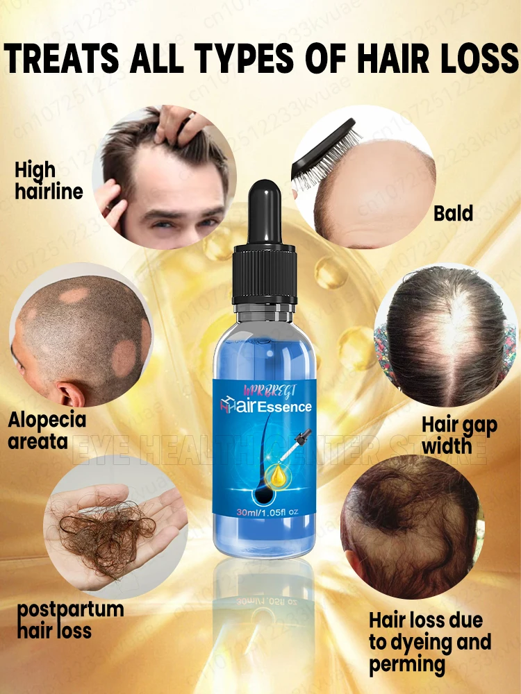 WPRBREGT blue bottle.hair growth essential 0iI. Say goodbye to baIdness. The secret 0f thick hair