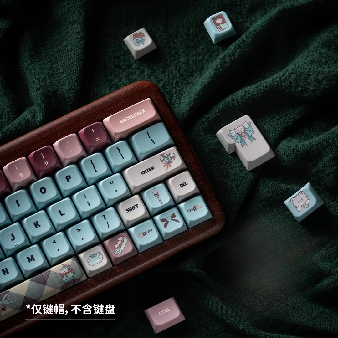 Mint Chocolate Kitten Theme Keycaps Set PBT MDA Profile Custom Original Handmade Keycaps for Mechanical Keyboard Accessories