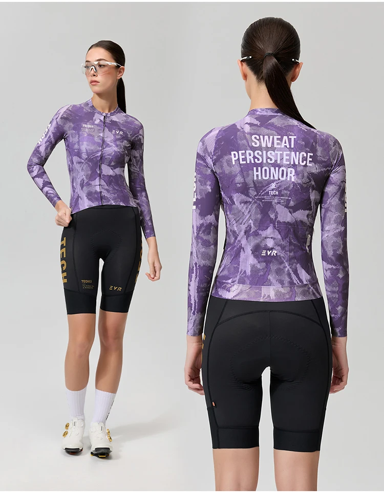 EVR Damen-Radtrikot Langarm Hochelastisches Radshirt Atmungsaktives Schweißabsorbierendes Rennrad-Oberteil Radtrikot – Detail 16
