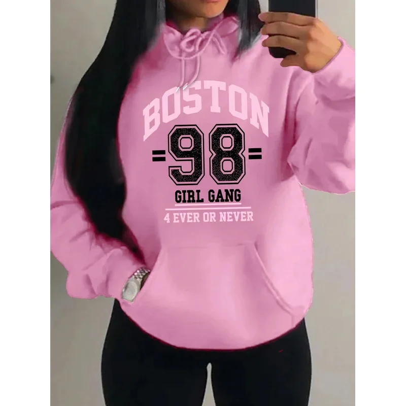 بوسطن سيتي رقم 98 فتاة الفن إلكتروني طباعة المرأة هودي Harajuku الخريف هوديس الصوف الهيب هوب الشارع الشهير جيب لينة هوديي #4