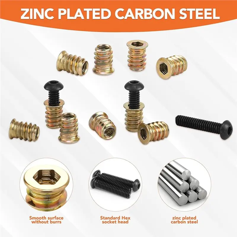AAAN-Threaded Inserts 1/4-20 X 15Mm- 120 Pcs 60 Sets For Wood, Furniture Screws With 1/4-20 Bolts& Nuts Set