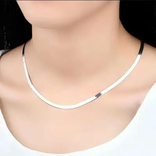 

925 Sterling Silver Chain Boutique Jewelry 18K Chain True Gold 4MM Blade Men's and Women's Necklace Flat Snake Bone Chain