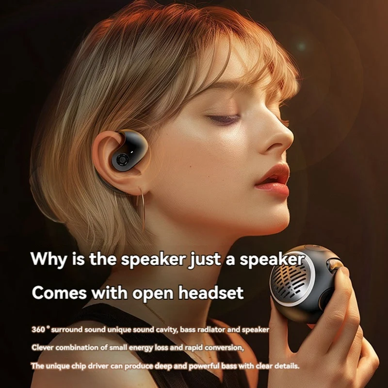 2In1 Bluetooth Earphones Mini Speaker BT5.4 Open Wireless Headphones Ear-Mounted Sports Waterproof Earphones