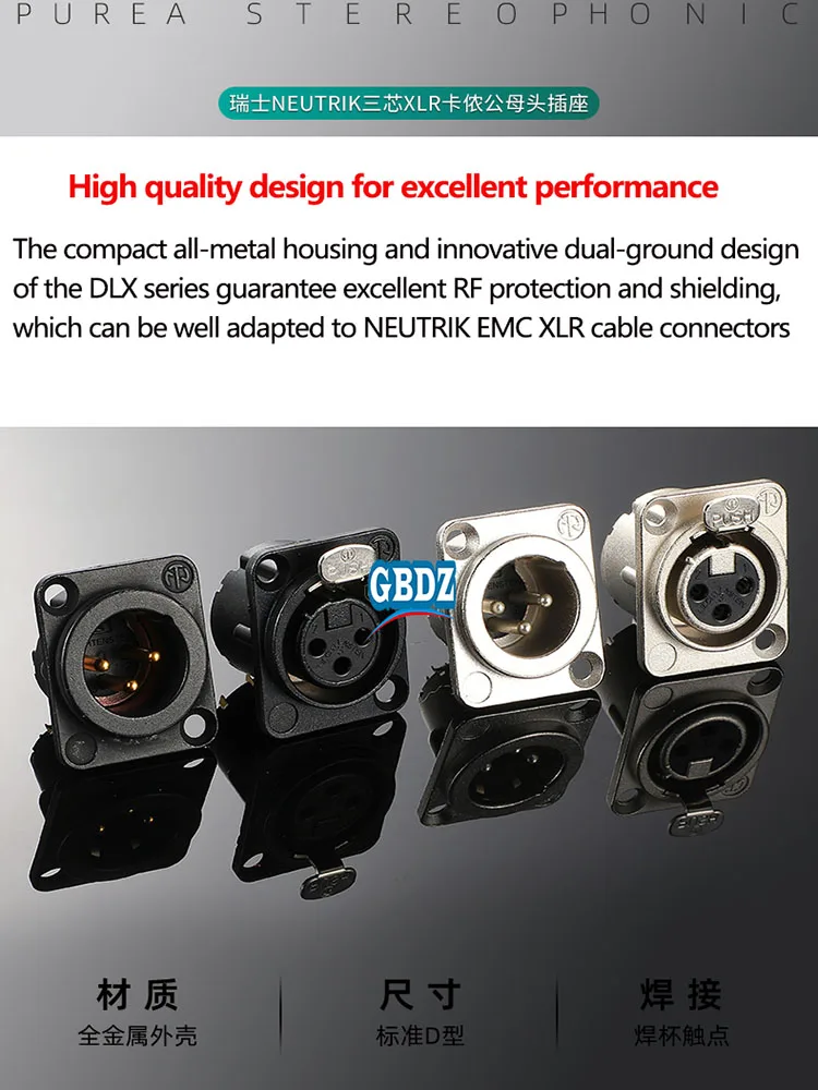 NEUTRIK NC3FD-LX-B 3 Pin Socket Male Female XLR Balanced  Chassis Connector D-type Microphone Silver/black Gold Plated Socket