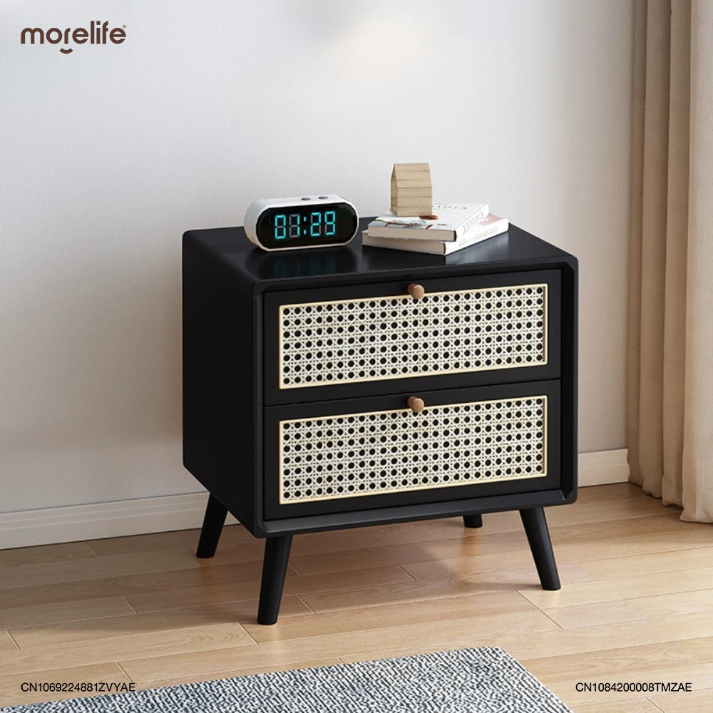 Vine Woven Bedside Table Solid Wood Natural Wood Color Nordic Minimalist Surprise Wind Mini Wooden Storage Cabinet Nightstand K1