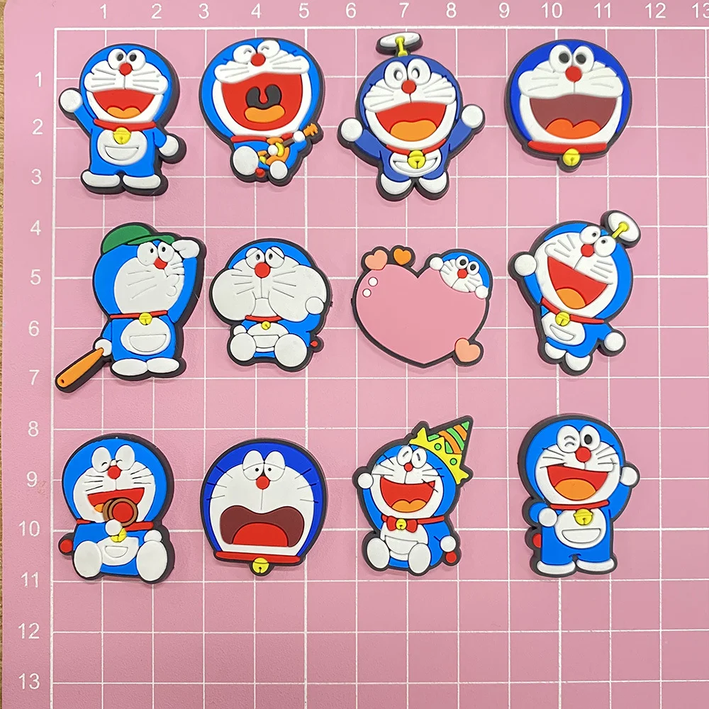 

12pcs Japanese Cartoon Doraemon Shoes Charms for Clogs Sandals Decoration Anime Shoe Accessories Charms Friends Gifts