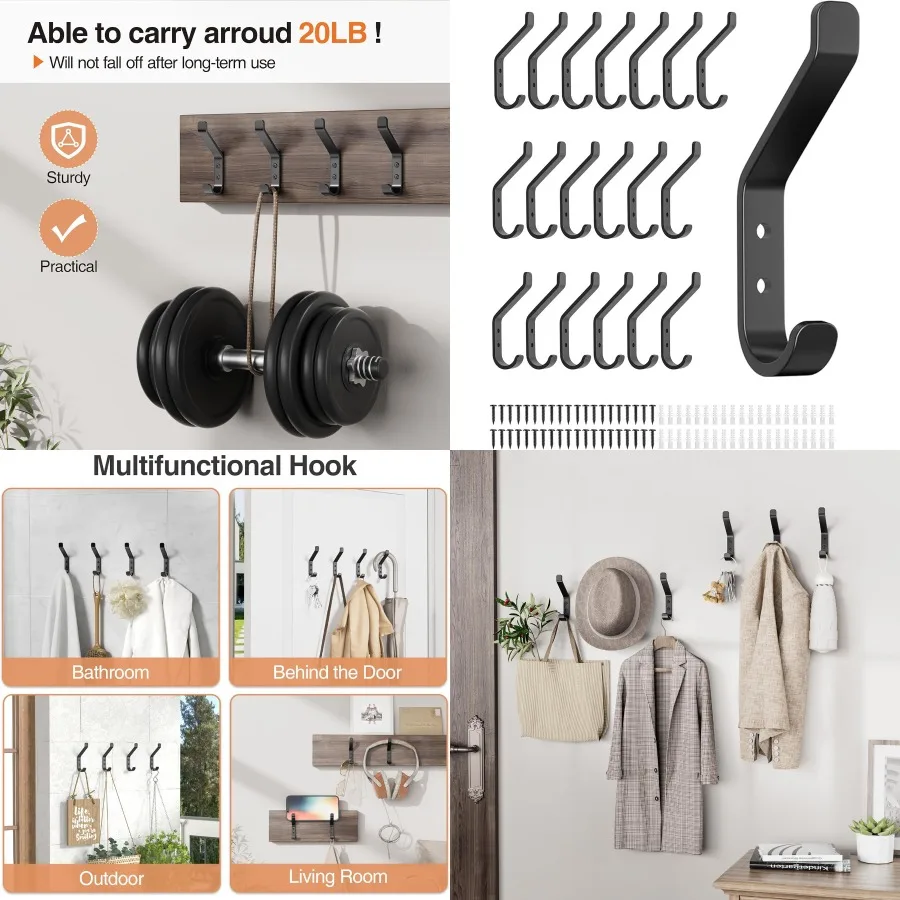 

20Pack WallMounted Stainless Steel Hooks for Hanging Coats Towels Hats Backpacks and Clothes HeavyDuty 20LB Capacity Metal Hook