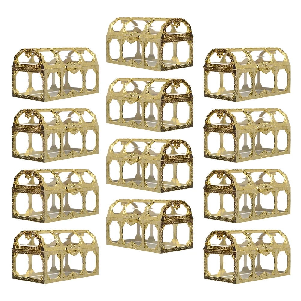 

12pcs Gold Wedding Candy Boxes 7 4x5 2x5 cm Creative Treasure Chest Gift Storage Plastic Party Favors Elegant Packaging