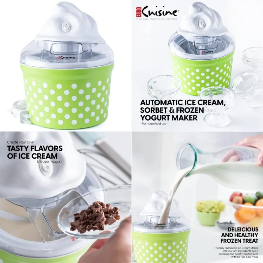 

Ice Cream, Sorbet and Frozen Yogurt Maker, Homemade Gelato and Soft Serve Ice Cream Maker Machine with 4 Glass Cups - Double-In