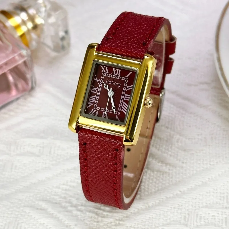 Hot Sale Brand Women Watch Fashion Angola Red Leather Strap Quartz Watch for Women Ladies Girl Dress Luxury Wristwatch Gift