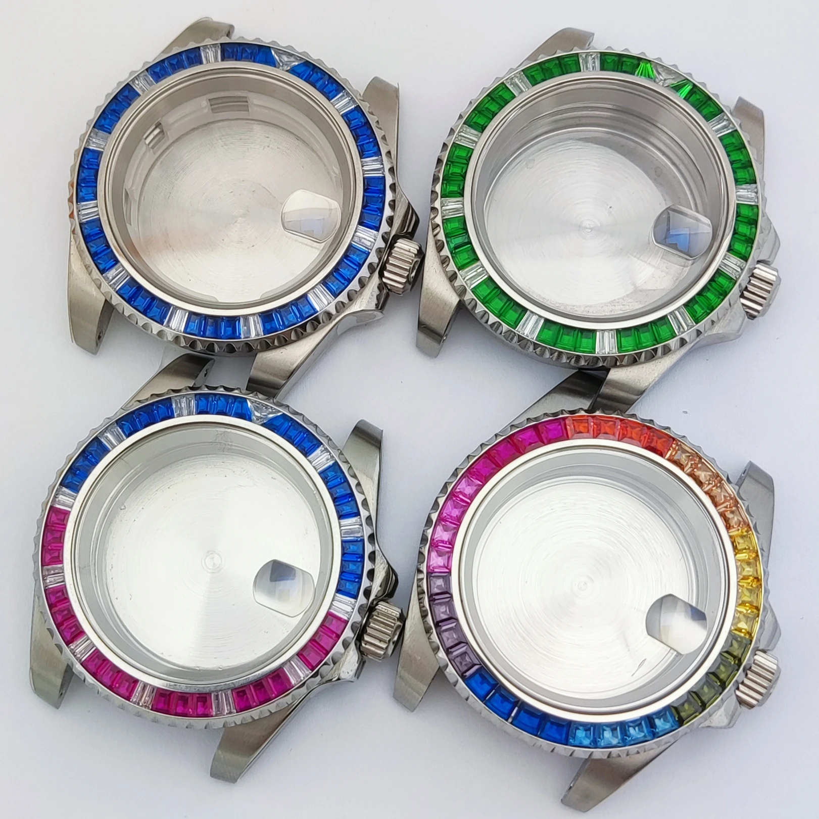 

NH35 case 41mm case rotatable gear wheel embedded colorful diamonds case 28.5mm dial case fits NH35/NH36 movement watch case