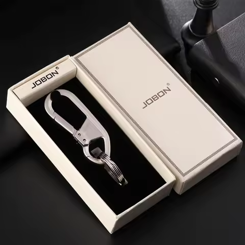 JOBON High-End Keychains For Men And Women Double-Ring Zinc Alloy Keyring Black Silver Gift Boxed For Car Motorcycle Use