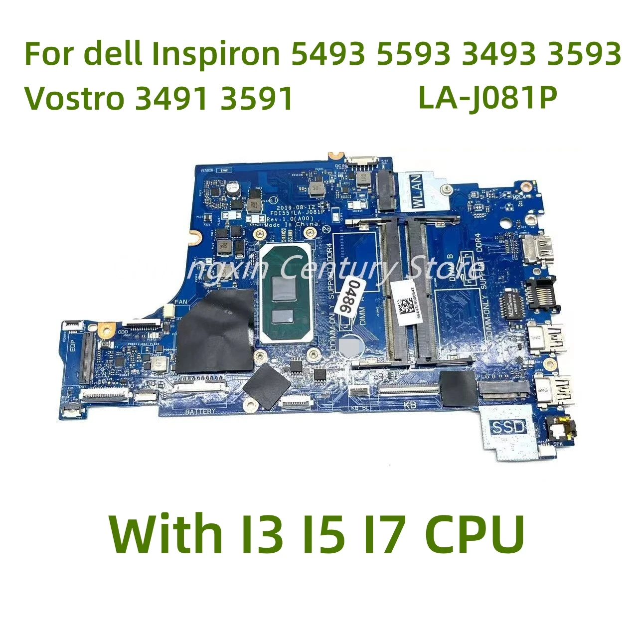 

Suitable for Dell Inspiron 5493 5593 3493 3593 3793 Laptop motherboard LA-J081P with I3 I5 I7-10th CPU 100% tested and shipped