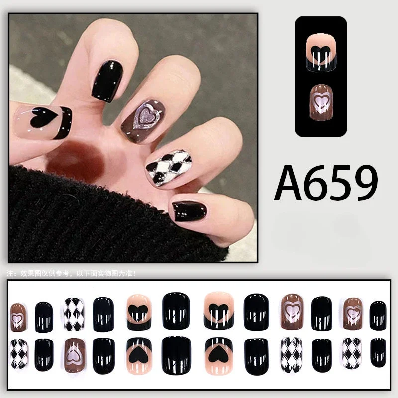 Y2k preto branco estrela artificial unhas falsas cobertura completa curto unhas falsas removível imprensa em unhas para mulheres meninas diy manicure arte