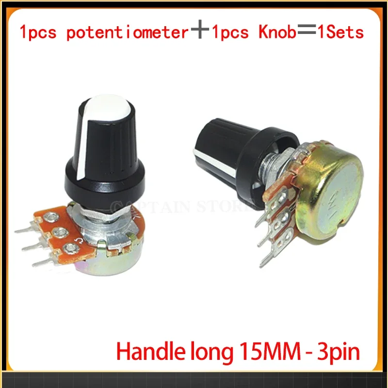 2 Sets WH148 1K 10K 20K 50K 100K 500K Ohm 15mm 3 Pin Linear Taper Rotary Potentiometer Resistor for Arduino with AG2 White cap