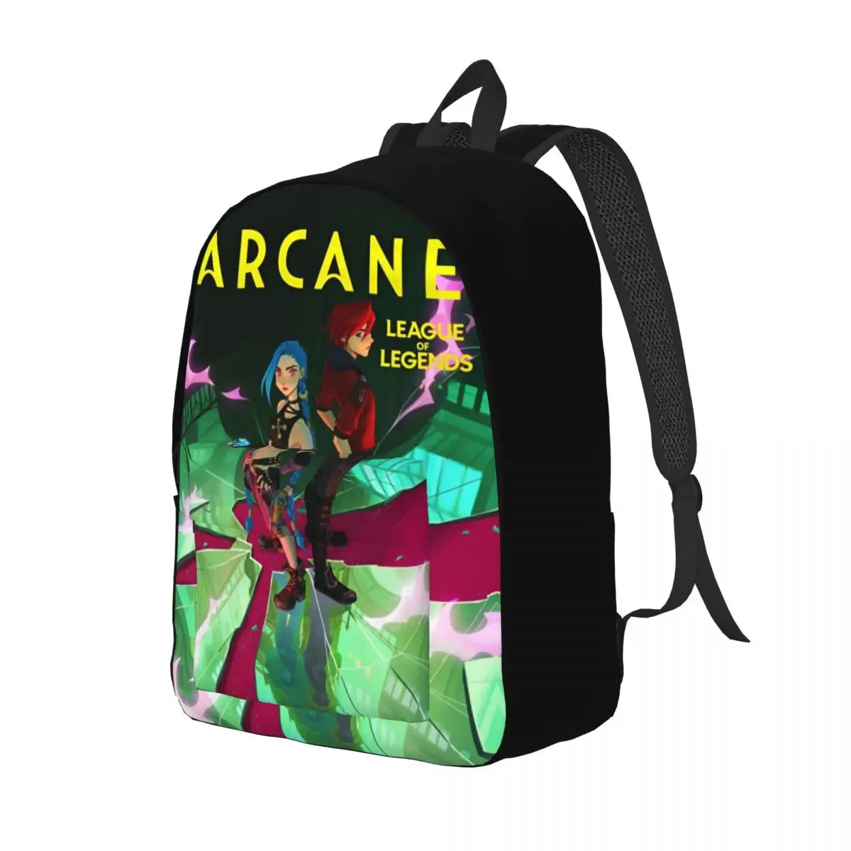 Arcane Jinx And Sister Vi Backpack Sports Student Hiking Travel Fantasy Animation Daypack for Men Women Laptop Shoulder Bag