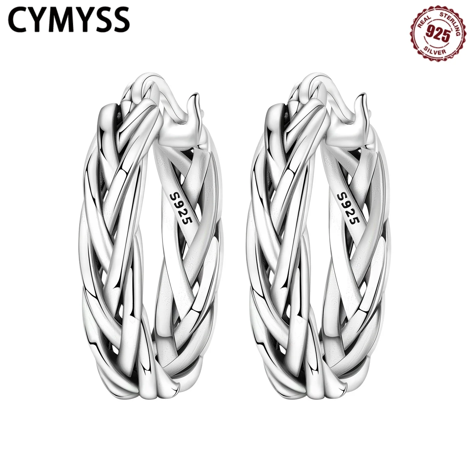

CYMYSS 2025 New S925 Sterling Silver Simple Plain Silver Earrings Boutique Birthday Party Gift Lucky Women's Jewellery