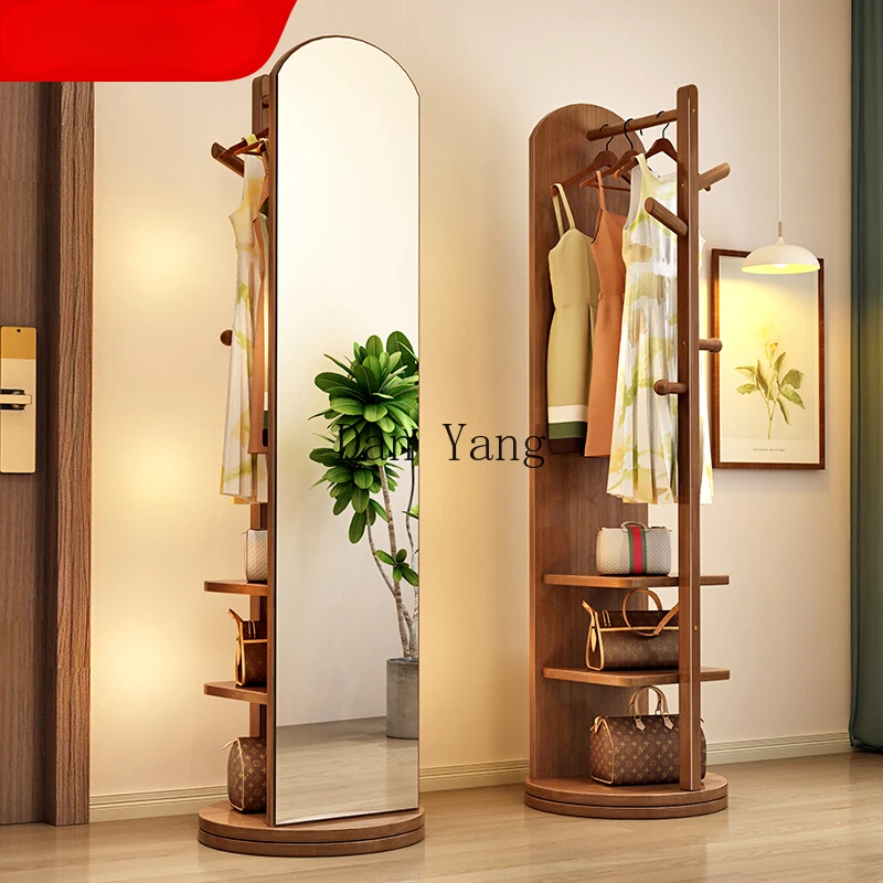 DY solid wood hanger bedroom floor coat rack with mirror integrated living room home removable multi-functional rack