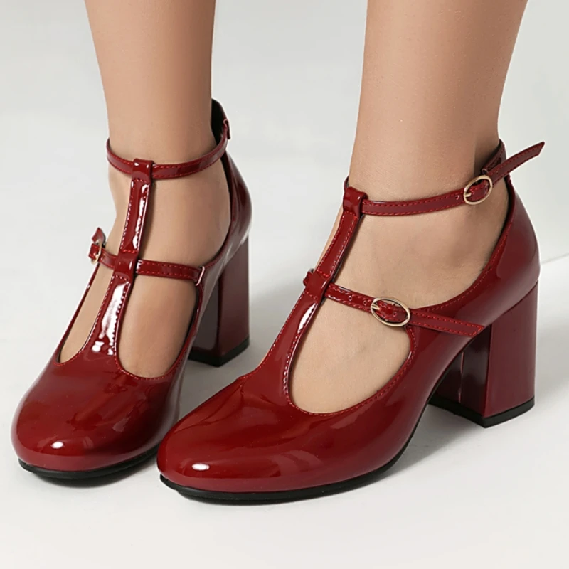 

Женские туфли Мэри Джейн на блочном высоком каблуке, роскошные зеленые, черные, винно-красные вечерние свадебные туфли на каблуке, женские модельные туфли-лодочки, большой размер 43