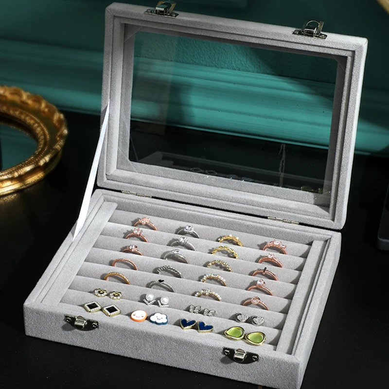 Fashion Portable Velvet Jewelry Ring Jewelry Display Organizer Box Tray Holder Earring Jewelry Storage Case Showcase Locket Box