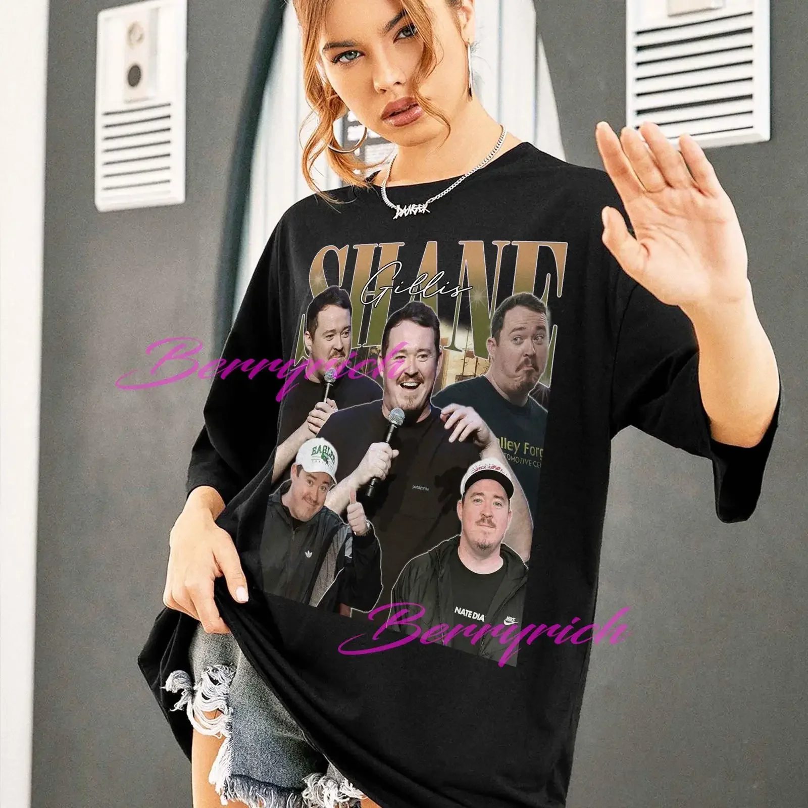 Shane Gillis Bootleg Vintage Collage T Shirt Black Oversized Comedian Fan vintage Washed fashion graphic Top For Everyday Wear