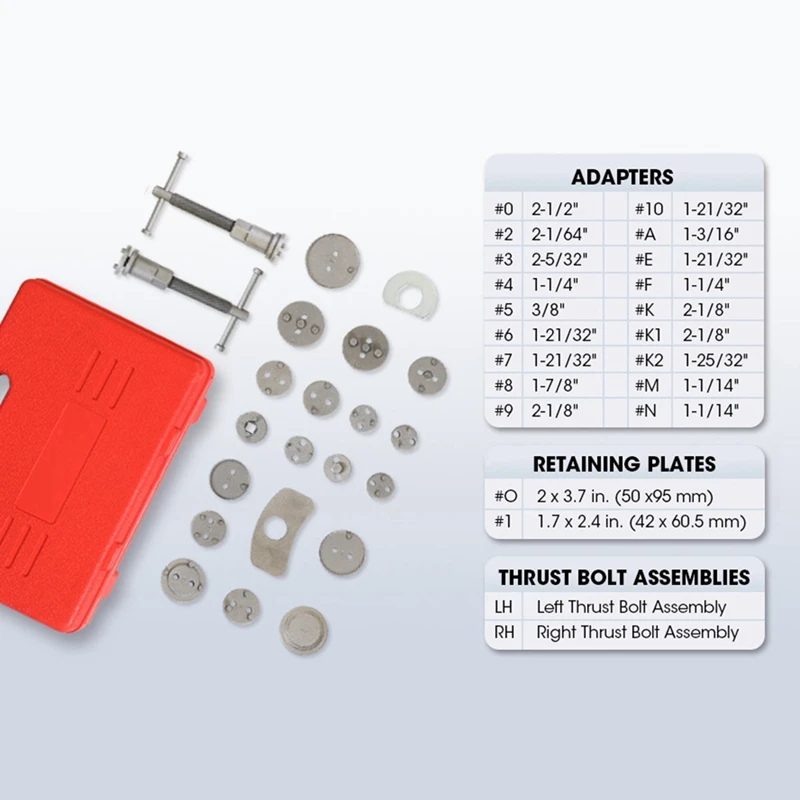 22PCS Disc Brake Caliper Press Tool Kit Piston Caliper Compressor Tool Set For Brake Pad Replac Reset With Case Red