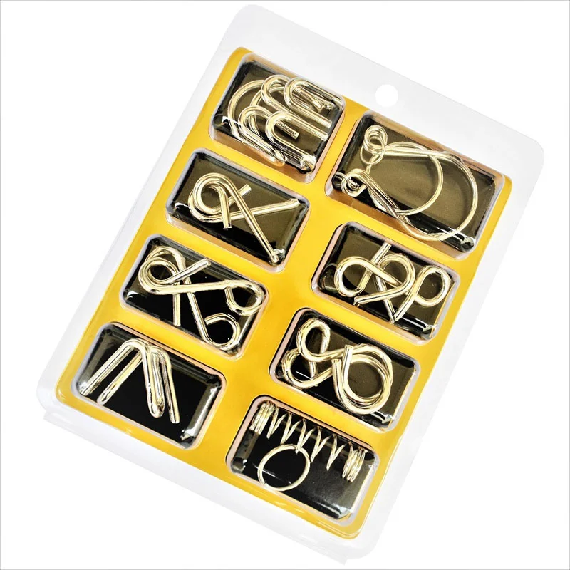 8PCS Disentanglemen Iron Link Unlock Interlock Game 3D Metal Puzzle Mind Brain Game Children Adults Interactive Anti-Stress