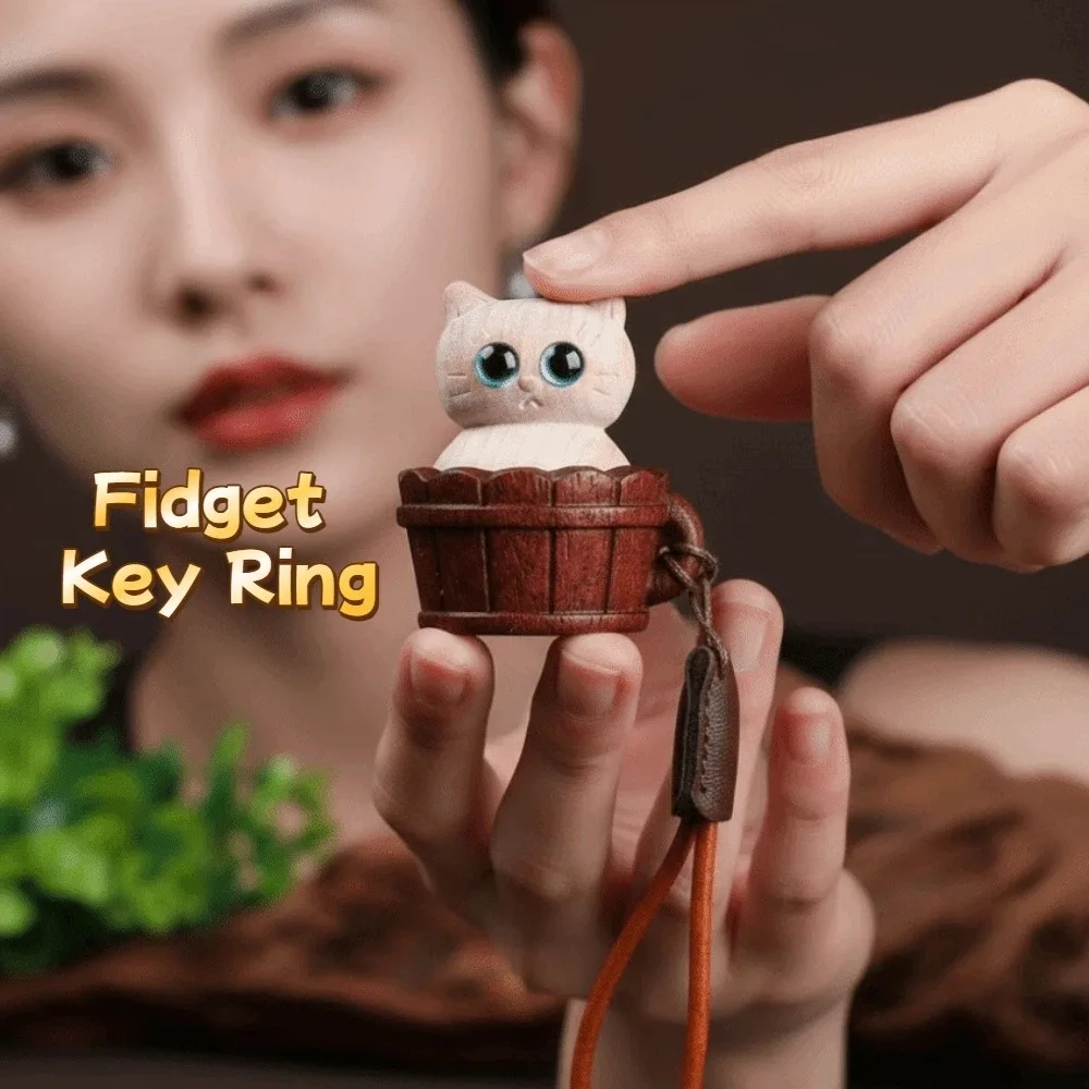 Bag Pendant Miniature Cat Paw Clicker Handmade Cute Fidget Key Ring Durable Wooden Sandalwood Figurine Key Chain Car Key