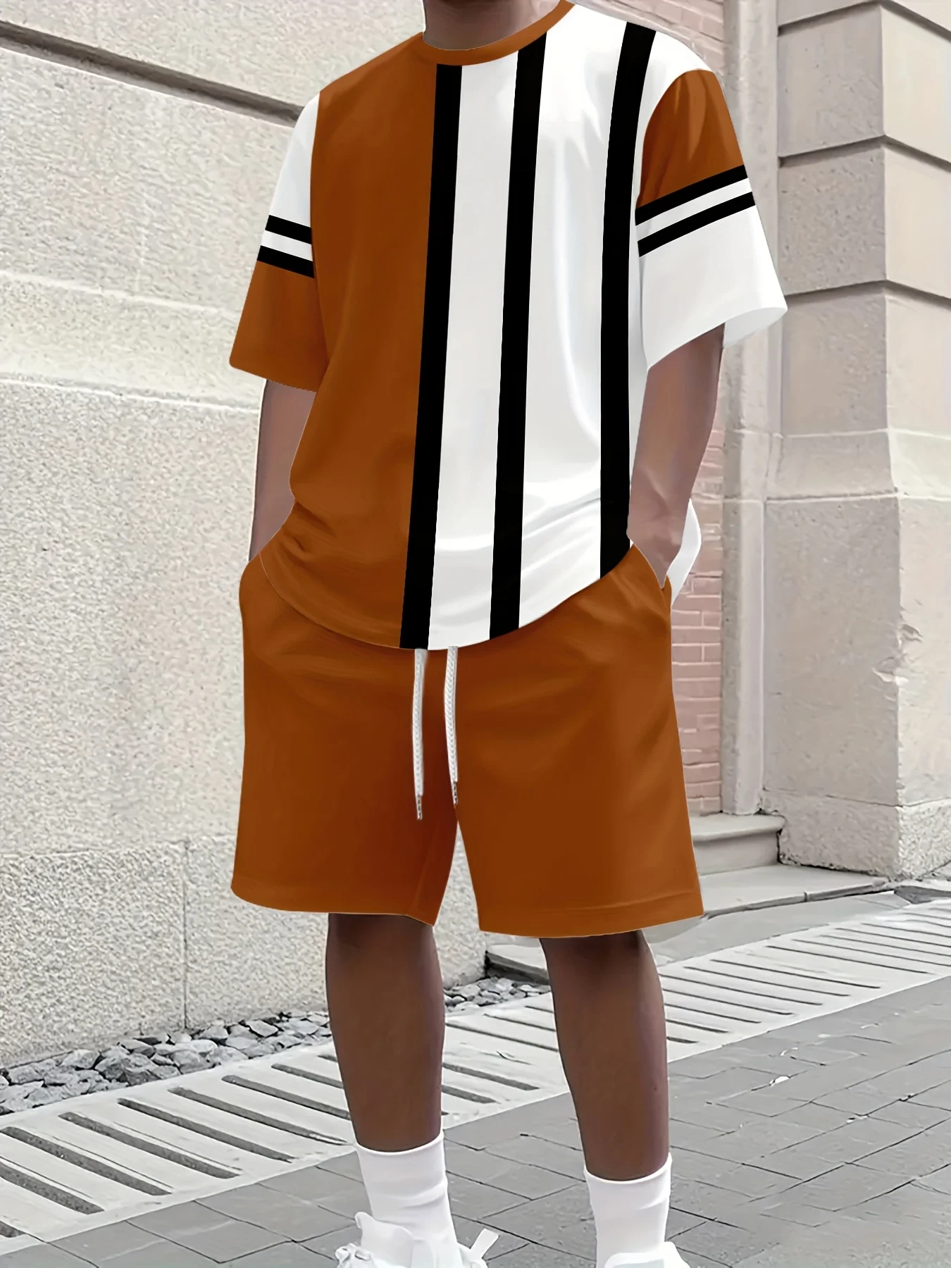 

The 2025 summer fashion men's sportswear 3D printed short-sleeved T-shirt and shorts two-piece set is comfortable and breathable