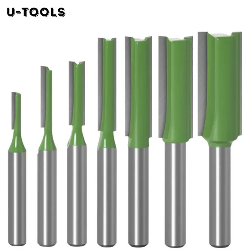 

U-TOOLS Flush Trim Router Bits 7pcs 6mm 6.35mm Shank Milling Cutter Single Double Flute Straight Bit For Woodworking Tools