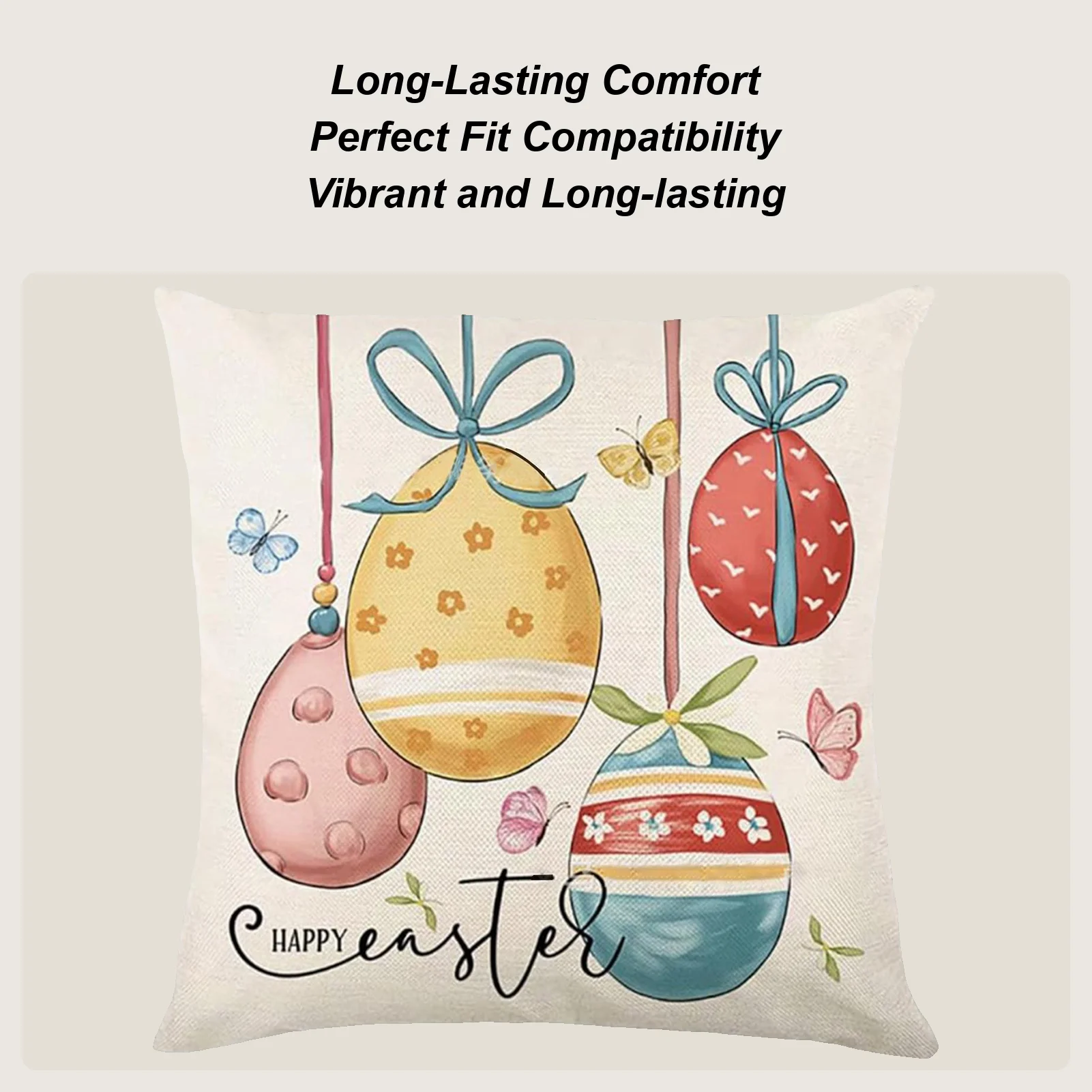 Throw Pillow Covers Easter Egg Linen Pillowcase 18x18 Inch Holiday Printed Cushion Cover For Bed Living Room Bedroom Indoor