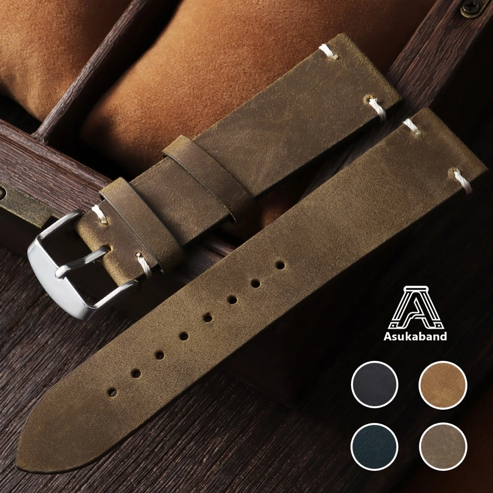 18/19/20/21/22/24mm Vintage Oil Wax Leather Watch Band for Omega for Seiko Handmade Stitching Cowhide Strap Smartwatch Wristband