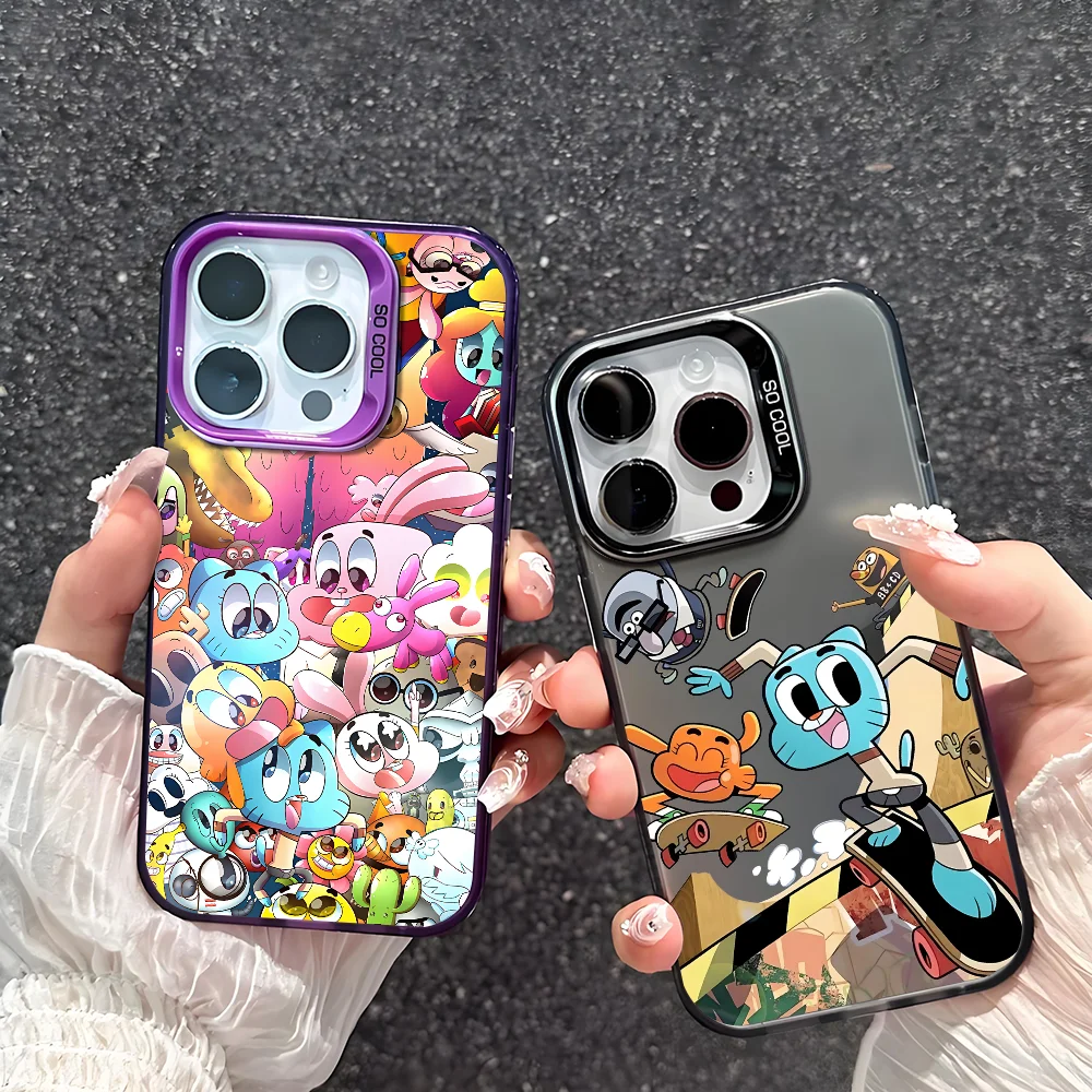 

Cartoon G-Gumball And D-Darwin Phone Case For IPhone 17 16 15 14 13 12 11 Pro Max Plus Mini IMD Color Silver Shell