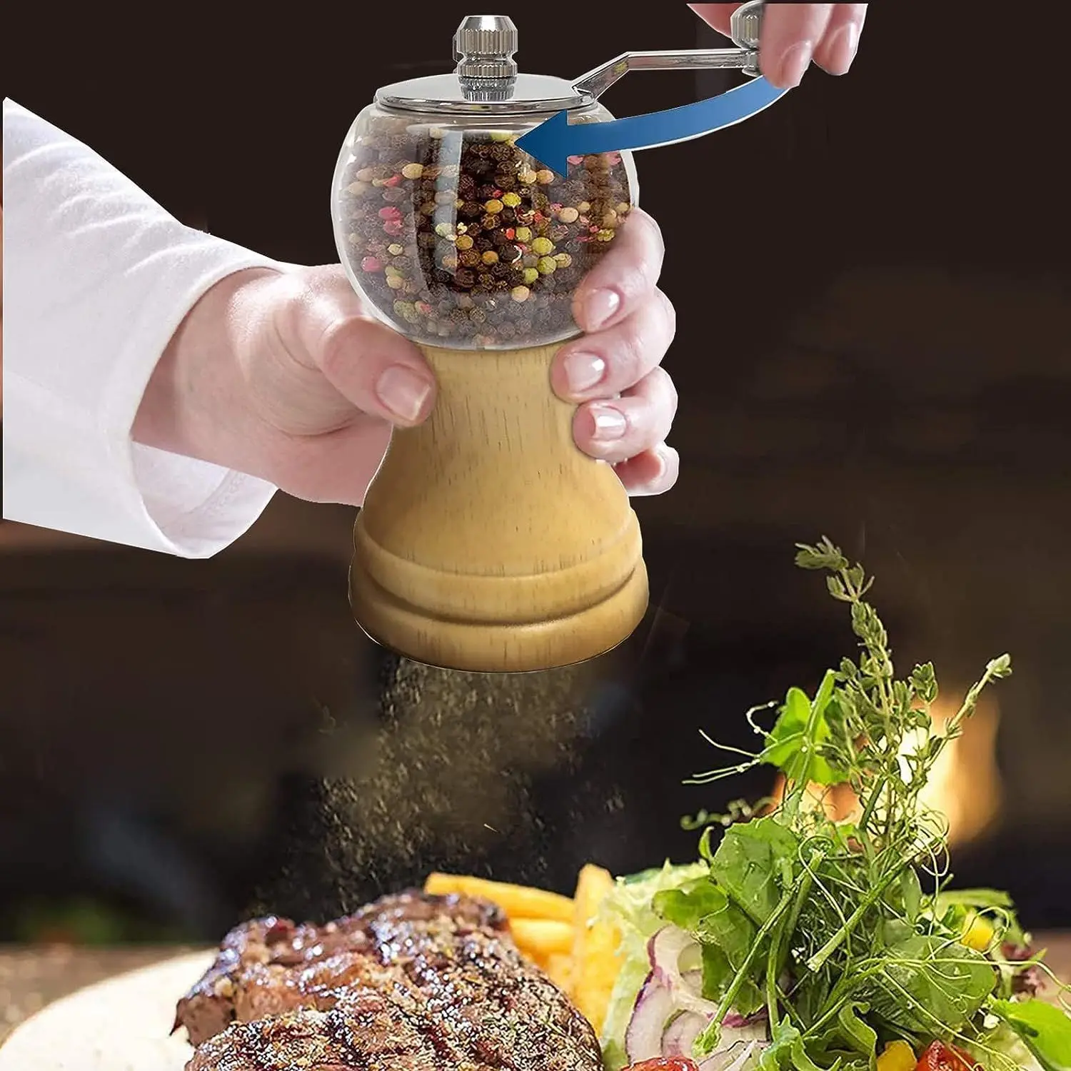 

5/6inch Wooden Pepper Mill, Kitchen Seasoning Bottle Manual Mill, Visual Acrylic Spice Mill,Portable Salt Grinder,Ceramic Core