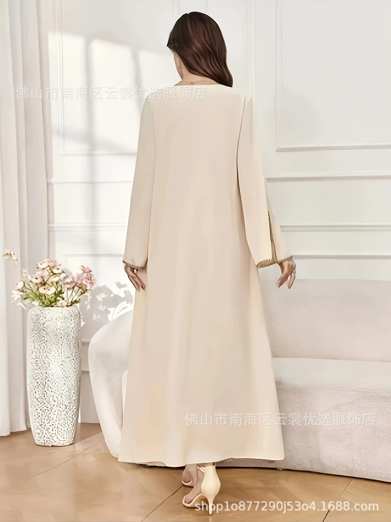 Eid Abito da donna Abaya musulmano con scollo a V Perle Abiti Largos Party Caftano Jalabiya Ramadan Abiti lunghi Dubai Arabo Abito lungo 2025