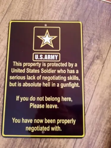 Property protected by a Soldier 8x12 Metal Wall Sign ARMY