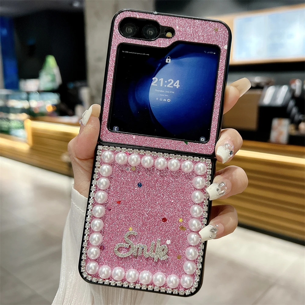 Luxury Pearl Bow Phone Case for Samsung Galaxy Z Flip5 5G Z Flip4 Zflip5 Zflip4 ZFlip3 Shockproof Cases Protection Cover