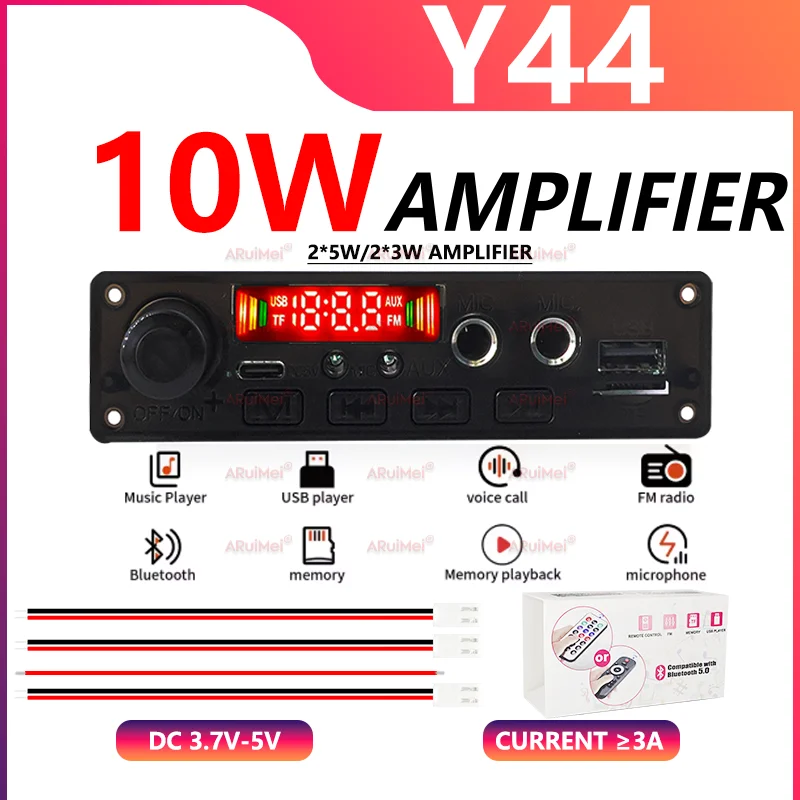 10W/ 6W Dual Power Bluetooth Amplifier Board MP3 WMA APE Decoder DC3.7V-5V with USB/TF/FM Handsfree for Car Audio DIY
