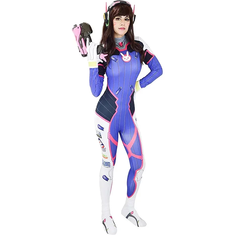 Disfraz de Cosplay de Dva para mujer, mono Sexy de juego Zenti, peluca, pistola, auriculares, traje completo, traje de fiesta de Halloween