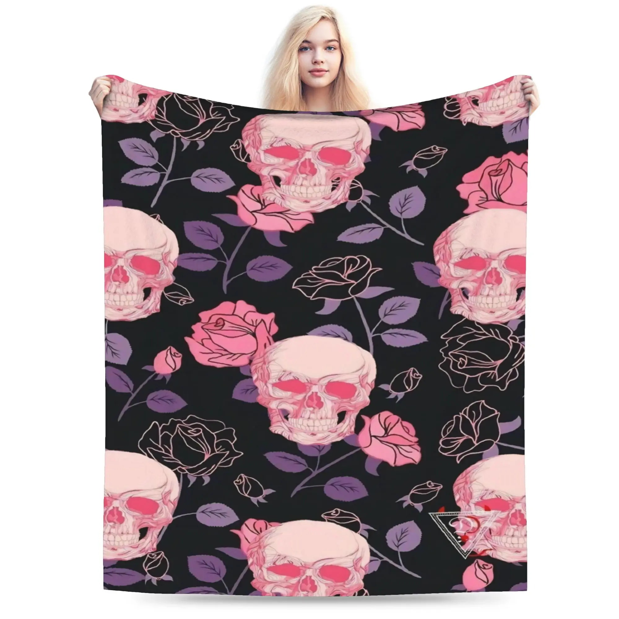 Comfortable Halloween Skulls And Flowers Gothic Goth Blanket Accessories Sofa Decorative  Throw Blankets Lightweight Flannel
