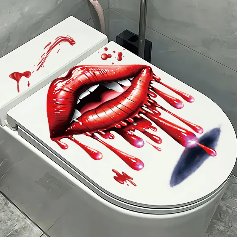 Halloween Bloody Toilet Lid Sticker Scary Toilet Seat Decals Bathroom Wall Stickers Halloween Window Clings Decoration