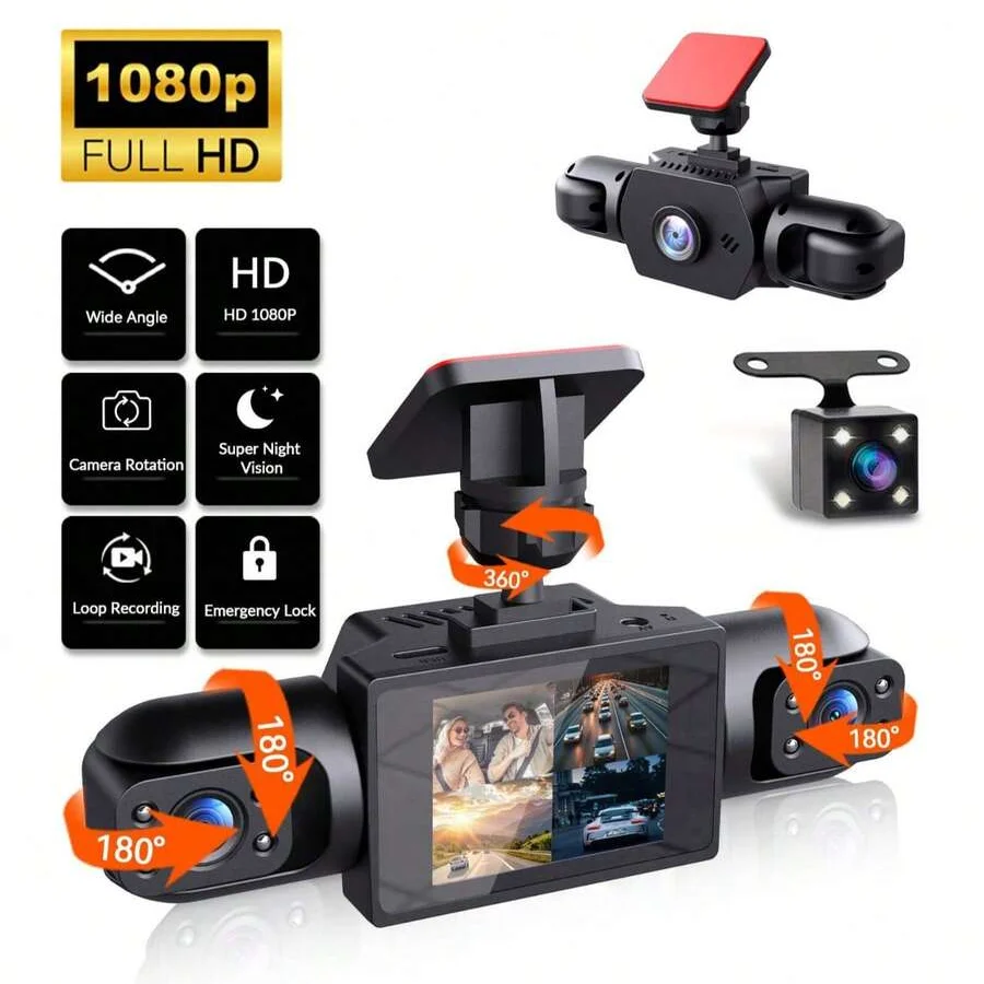 4-Channel 360° Panoramic Dash Cam, 4 Built-in Cameras, 2