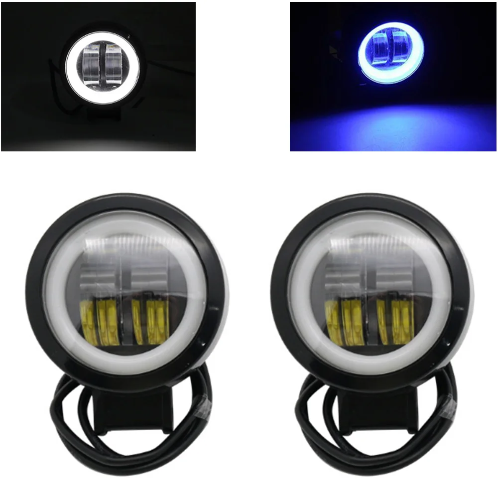 2 Pcs / 1 Pc 3 Inch 40W Waterproof Round LED Angel Eyes Light Bar 12V 24V 6500K white blueFor Motorcycle Offroad led Work Light