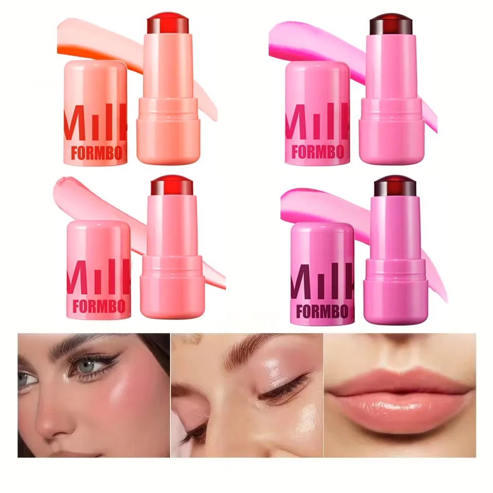 4 colori Gelatina Blush Stick Balsamo per le labbra Ombretto 3 in 1 Multiuso Fard opaco Idratare Illumina Lip Gloss Multi-uso Blush Trucco