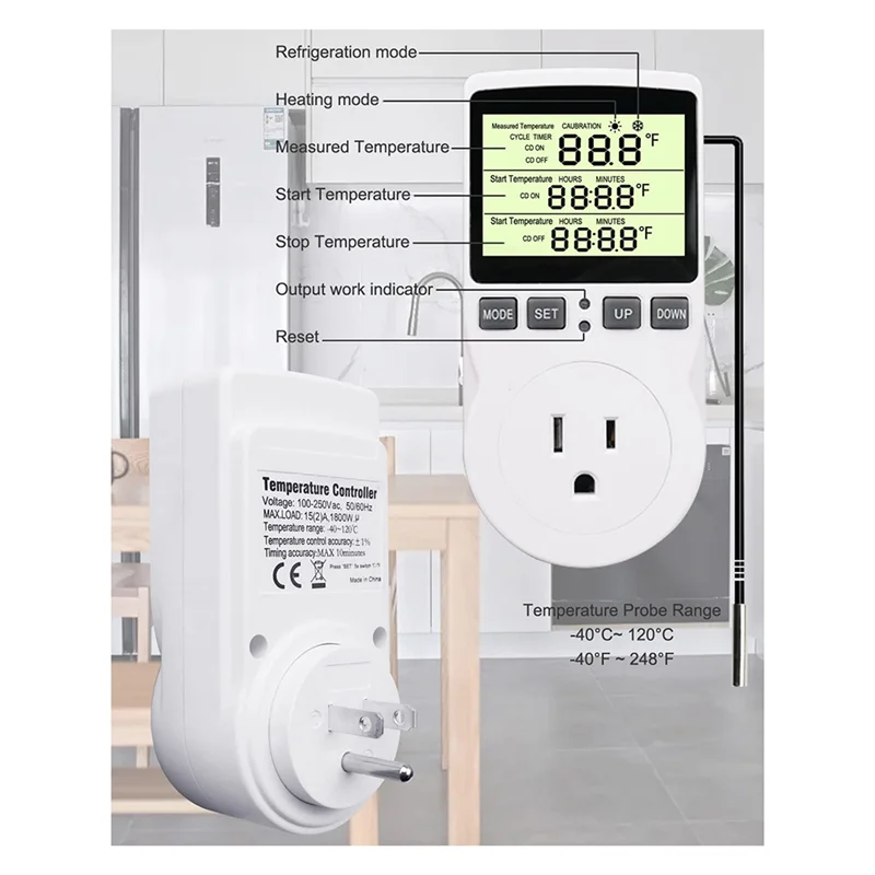 AA08-Digital Temperature Controller Outlet,120V Electric Thermostat Outlet Plug 110V For Reptile Terrarium Greenhouse US Plug