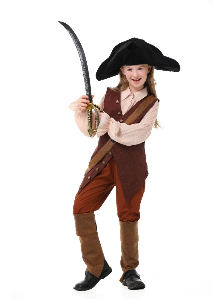 Erwachsenen-Vintage-Piratenkostüm, Gerüschte Bluse, Knopfweste, Schwarzer Dreispitz, Halloween-Bühnenauftritt, Ausgefallenes Outfit-Set – Detail 19