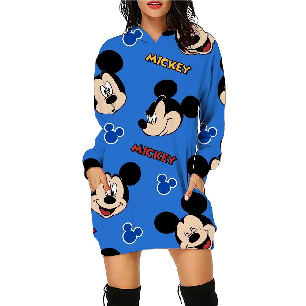 New Mickey Mouse Minnie Hoodie Dress Sweater Fashion Disney Dress Sweatshirt Dress 3d Allover Printing Women Hoodie