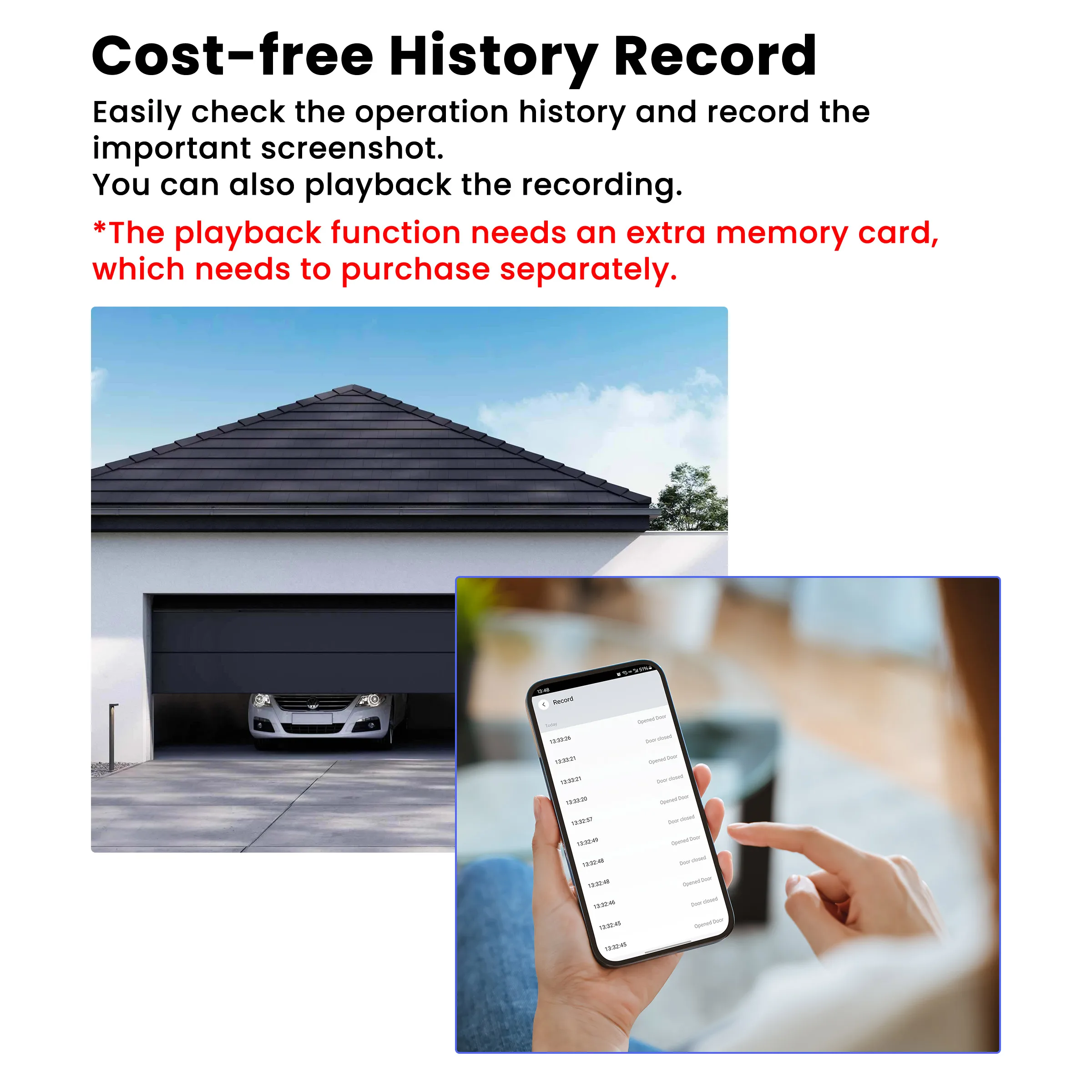 KEMEK WiFi Garage Door Opener with Security Camera 1080P Smart Garage Camera Supports 2-way Talk Night Vision Motion Detection